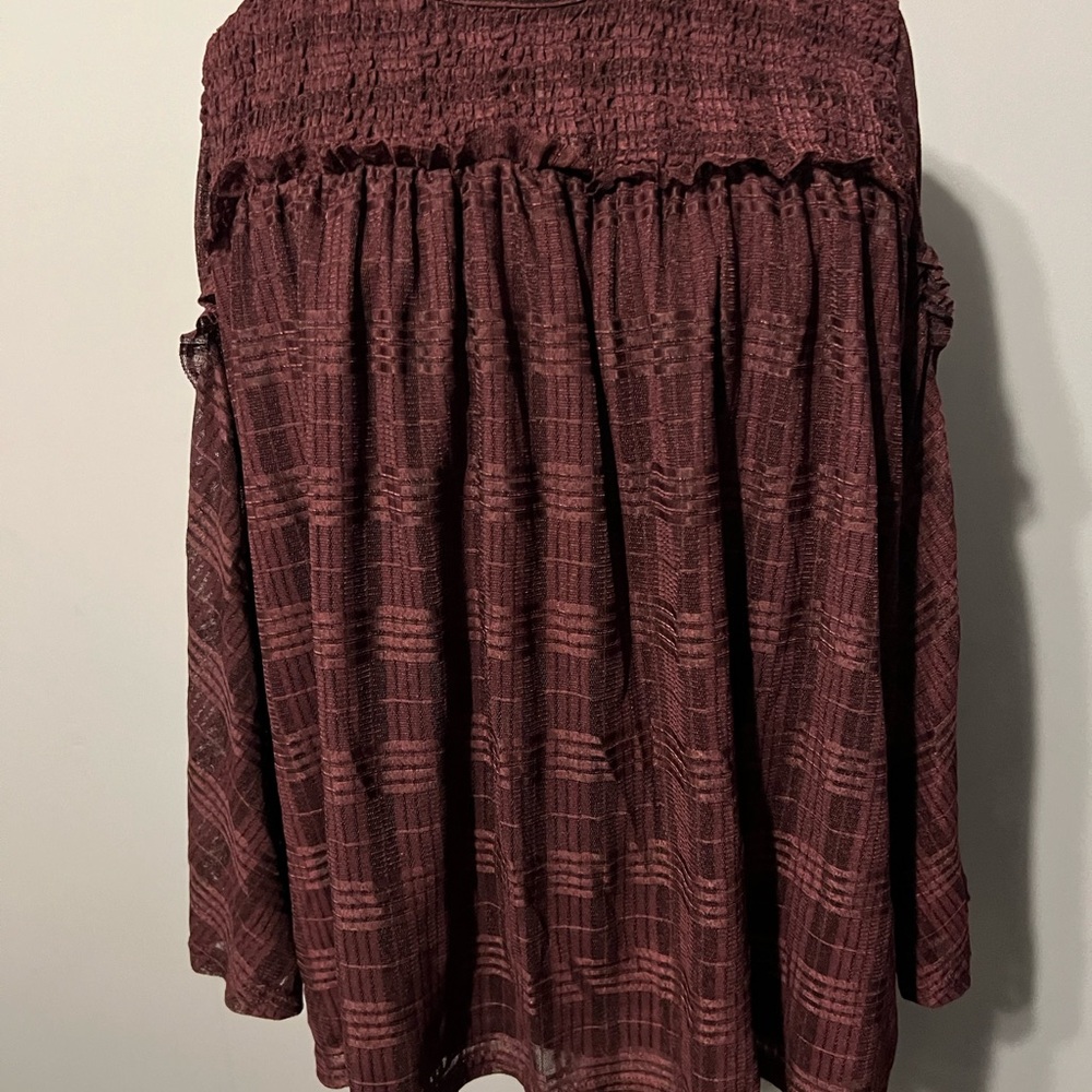 Burgundy Plaid Long Sleeve Top